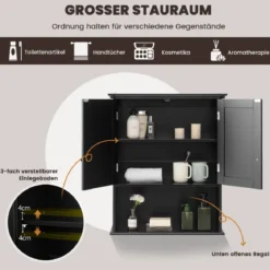 Hängeschrank Medizinschrank Wandschrank mit Doppeltür Badschrank Schwarz
