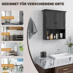 Hängeschrank Medizinschrank Wandschrank mit Doppeltür Badschrank Schwarz