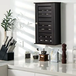 Hängeschrank mit 1 Tür & 2 Verstellbaren Regalen Wandschrank für Bad Kaffee