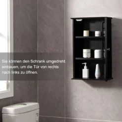 Hängeschrank mit 1 Tür & 2 Verstellbaren Regalen Wandschrank für Bad Kaffee