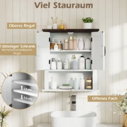 Hängeschrank mit Verstellbaren Ablagen & Türen & Offenem Aufbewahrungsfach Wandschrank Weiß