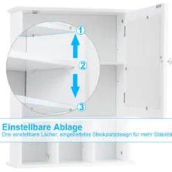 Hängeschrank mit Verstellbarem Einlegeboden & Offenen Fächern Spiegelschrank 50 x 16 x 61 cm Weiß