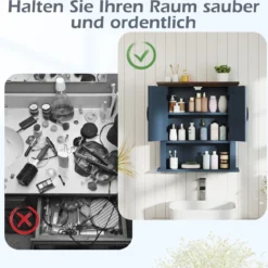 Hängeschrank mit Verstellbaren Ablagen & Türen & Offenem Aufbewahrungsfach Wandschrank Blau