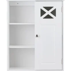 Hängeschrank Verstellbarer Einlegeboden Badezimmer Wandschrank Weiß Holz 48,5x 17,5 x 61 cm