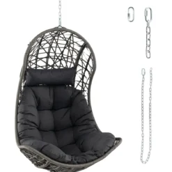 Hängesessel aus PE-Rattan mit Weichem Kissen Hängekorb Sessel Hängesitz mit Hängezubehör