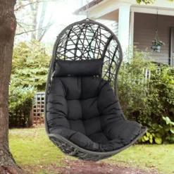 Hängesessel aus PE-Rattan mit Weichem Kissen Hängekorb Sessel Hängesitz mit Hängezubehör