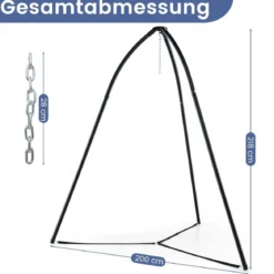 Hängesesselgestell mit Dreibein Gestell für Hängesessel Hängestuhl Hängestuhlgestell bis 200 kg belastbar 200 x 218 cm Schwarz