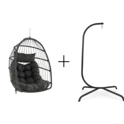 Hängesessel + Hängesesselgestell Set PE-Rattan Hängekorb Sessel Metall Gestell