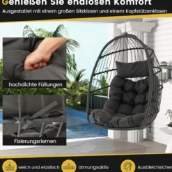 Hängesessel + Hängesesselgestell Set PE-Rattan Hängekorb Sessel Metall Gestell