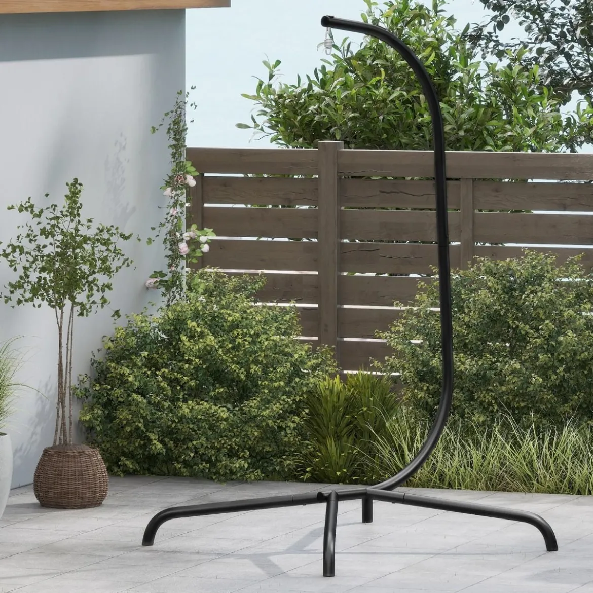 Hängesessel + Hängesesselgestell Set PE-Rattan Hängekorb Sessel Metall Gestell