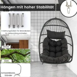 Hängesessel + Hängesesselgestell Set PE-Rattan Hängekorb Sessel Metall Gestell