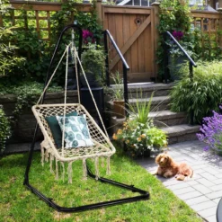 Hängesessel Makramee Hängestuhl Hängesitz Hängeschaukel Swing Sessel 120 kg Tragkraft