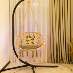 Hängesessel mit LED-Leuchten bis 150 kg belastbar Sitzfläche ca. Ø 60 cm Hängestuhl Milchweiß