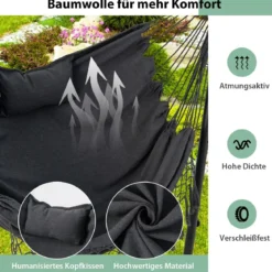 Hängesessel mit Ständer höhenverstellbarer Hängesitz mit Kissen 152 x 107 x 96–146 cm Tragbarkeit bis zu 250 kg Grau