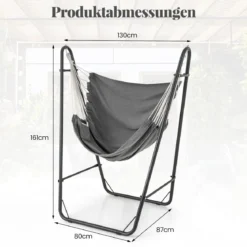 Hängesessel mit u-förmiger Gestell Hängeschaukel aus Baumwolle-Polyester mit Seitentasche Grau