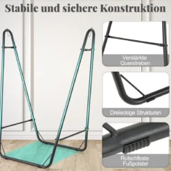 Hängesessel mit u-förmiger Gestell Hängeschaukel aus Baumwolle-Polyester mit Seitentasche Grau