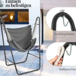Hängesessel mit u-förmiger Gestell Hängeschaukel aus Baumwolle-Polyester mit Seitentasche Grau