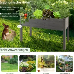 Hochbeet Holz Anzuchtbeet groß Frühbeet Pflanzkübel Pflanzkasten 125 x 59 x 76 cm Grau