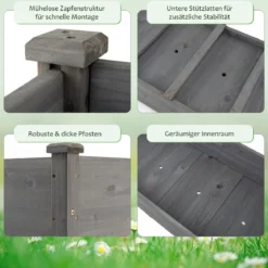 Hochbeet Holz Anzuchtbeet groß Frühbeet Pflanzkübel Pflanzkasten 125 x 59 x 76 cm Grau