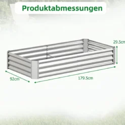 Hochbeet Metall Rechteckiger Pflanzkasten aus Verzinktem Blech mit Offenem Boden 179,5 x 92 x 29,5 cm