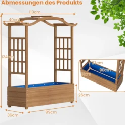 Hochbeet mit Rankgitter & Hängendem Dach Blumenkasten Pflanzkasten für Kletterpflanzen Braun