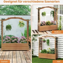 Hochbeet mit Rankgitter & Hängendem Dach Blumenkasten Pflanzkasten für Kletterpflanzen Braun