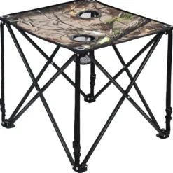 Hoch Belastbarer Tragbarer & Stahlrahmen für Draußen Campingtisch mit 2 Getränkehalter 47x47x45cm Tarnmuster
