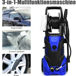 Hochdruckreiniger mit Hochdruckdüse & Zubehör ideal für Garten und Haus 140 Bar 6 L/Min 2000W Blau