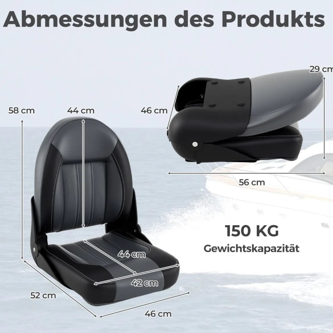Hochlehner Bootssitz 2er Set klappbarer Bootsstuhl mit 7 cm dicker Schaumstoffpolsterung
