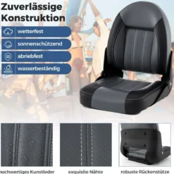 Hochlehner Bootssitz 2er Set klappbarer Bootsstuhl mit 7 cm dicker Schaumstoffpolsterung