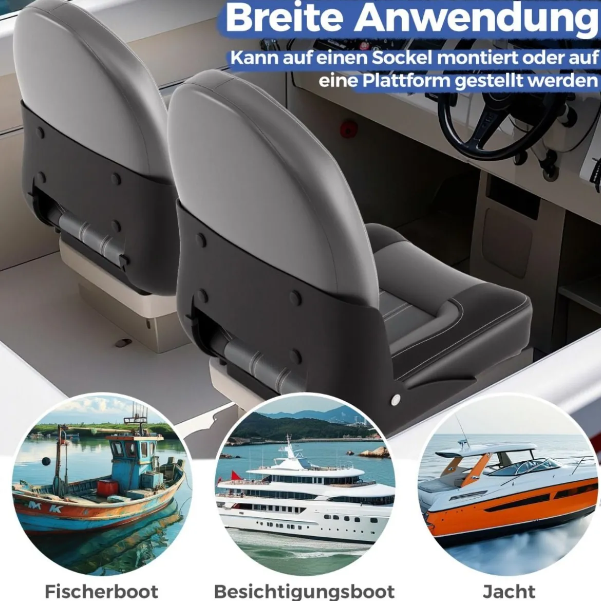 Hochlehner Bootssitz 2er Set klappbarer Bootsstuhl mit 7 cm dicker Schaumstoffpolsterung