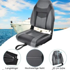 Hochlehner Bootssitz mit 10 cm Dicker Schwammpolsterung Klappbarer Bootsstuhl Schwarz
