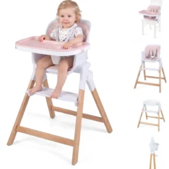 Hochstuhl Baby 4 in 1 Kinderhochstuhl Faltbar Verstellbar 71 x 58 x 93 cm mit Tablett Rosa/Grau/Beige
