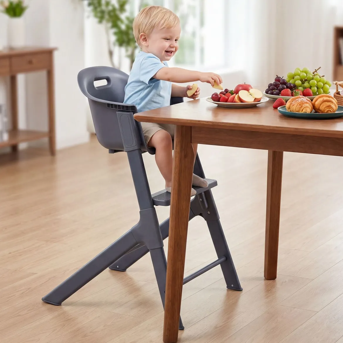 Hochstuhl Baby 3 in 1 Kinderstuhl mit Verstellbarem Tablett & Fußstütze bis 15 kg Grau