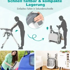 Hochstuhl Baby klappbar Kinderhochstuhl mit Liegenfunktion & verstellbaren Höhen Beige/Grau