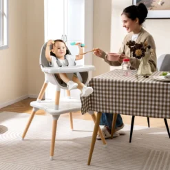 Hochstuhl für Babys & Kleinkinder 6-in-1 Convertible Tisch Stuhl Set mit Bausteintisch Grau