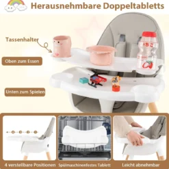 Hochstuhl für Babys & Kleinkinder 6-in-1 Convertible Tisch Stuhl Set mit Bausteintisch Grau