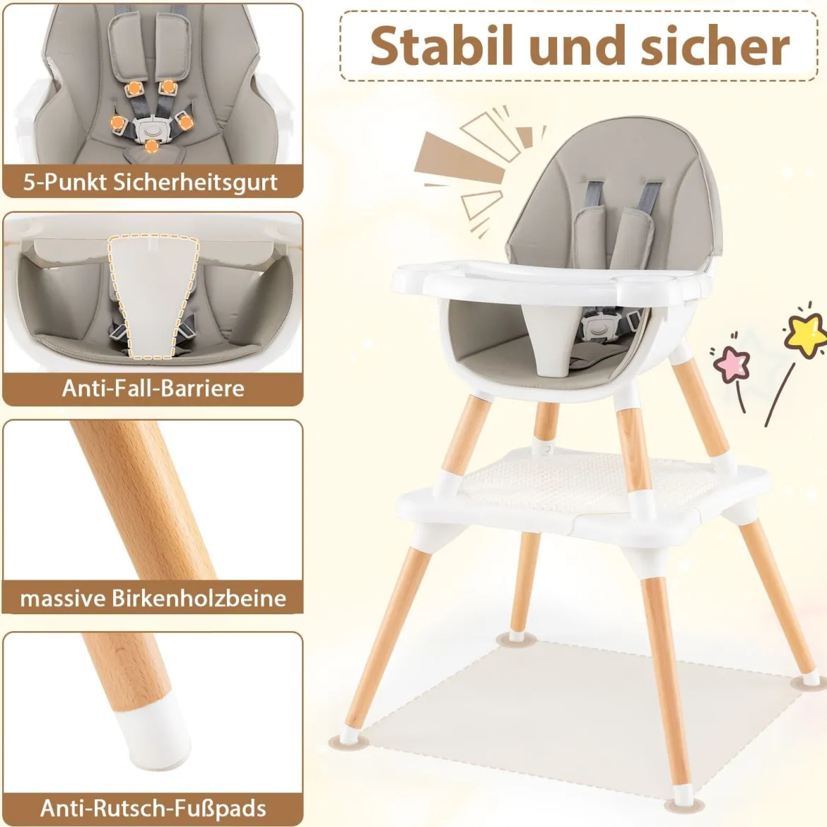 Hochstuhl für Babys & Kleinkinder 6-in-1 Convertible Tisch Stuhl Set mit Bausteintisch Grau