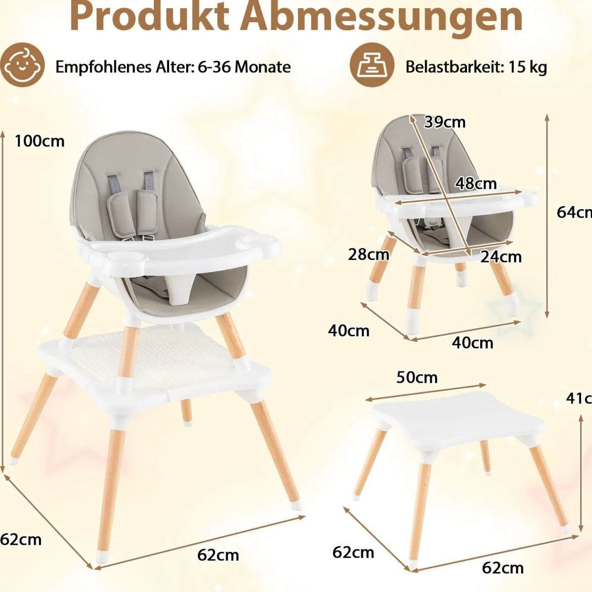 Hochstuhl für Babys & Kleinkinder 6-in-1 Convertible Tisch Stuhl Set mit Bausteintisch Grau