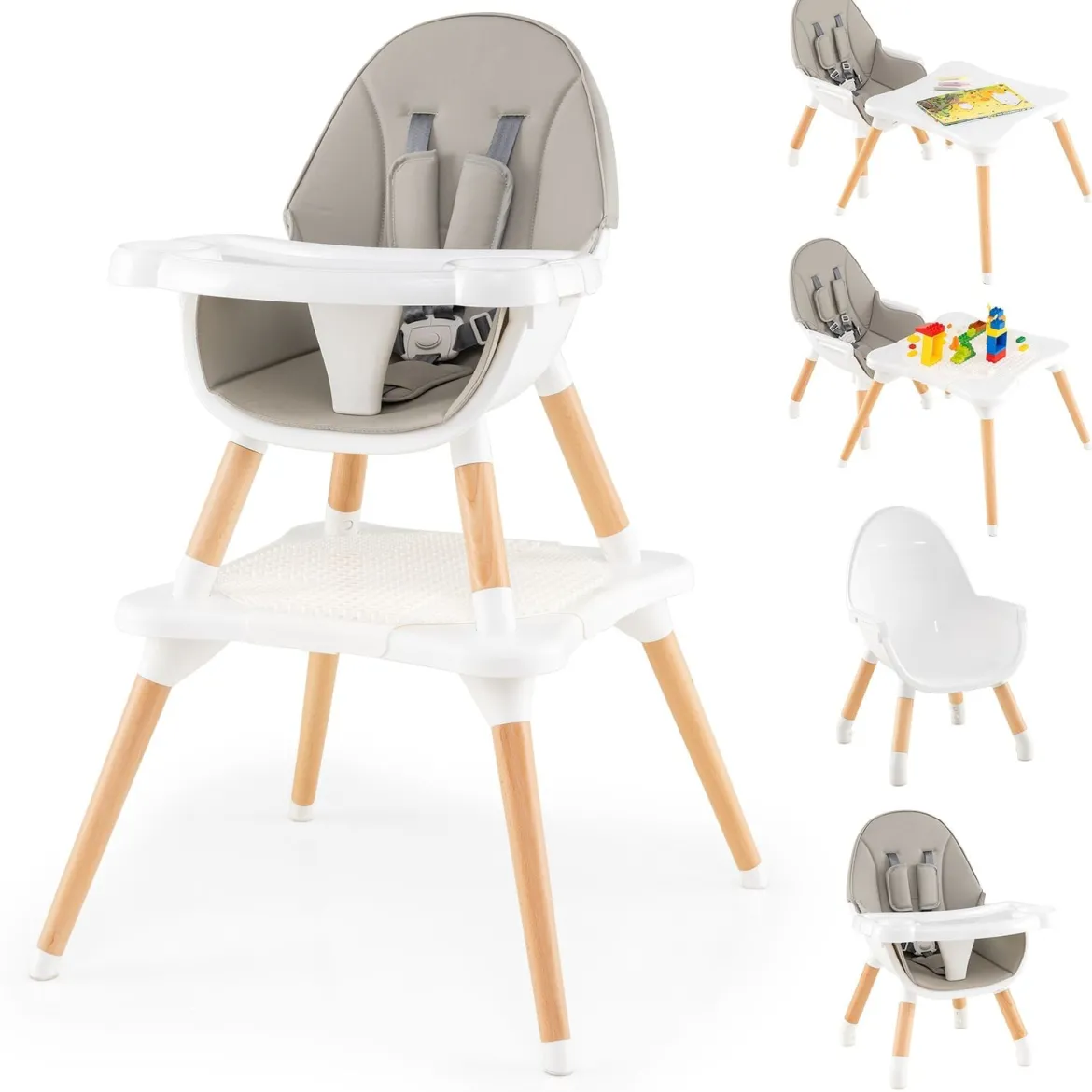 Hochstuhl für Babys & Kleinkinder 6-in-1 Convertible Tisch Stuhl Set mit Bausteintisch Grau