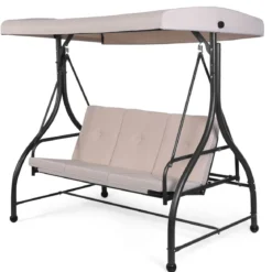 Hollywoodschaukel mit Liegefunktion 3-Sitzer Gartenschaukel 183 x 112 x 178 cm Beige