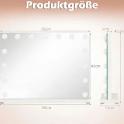 Hollywood Schminkspiegel mit 3 Lichtfarben & Einstellbarer Helligkeit & Touch-Steuerung 58 x 43 cm