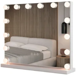 Hollywood Spiegel mit Beleuchtung Tischspiegel mit 14 dimmbaren LED-Leuchten und 3 Lichtfarben 50 x 12 x 43 cm