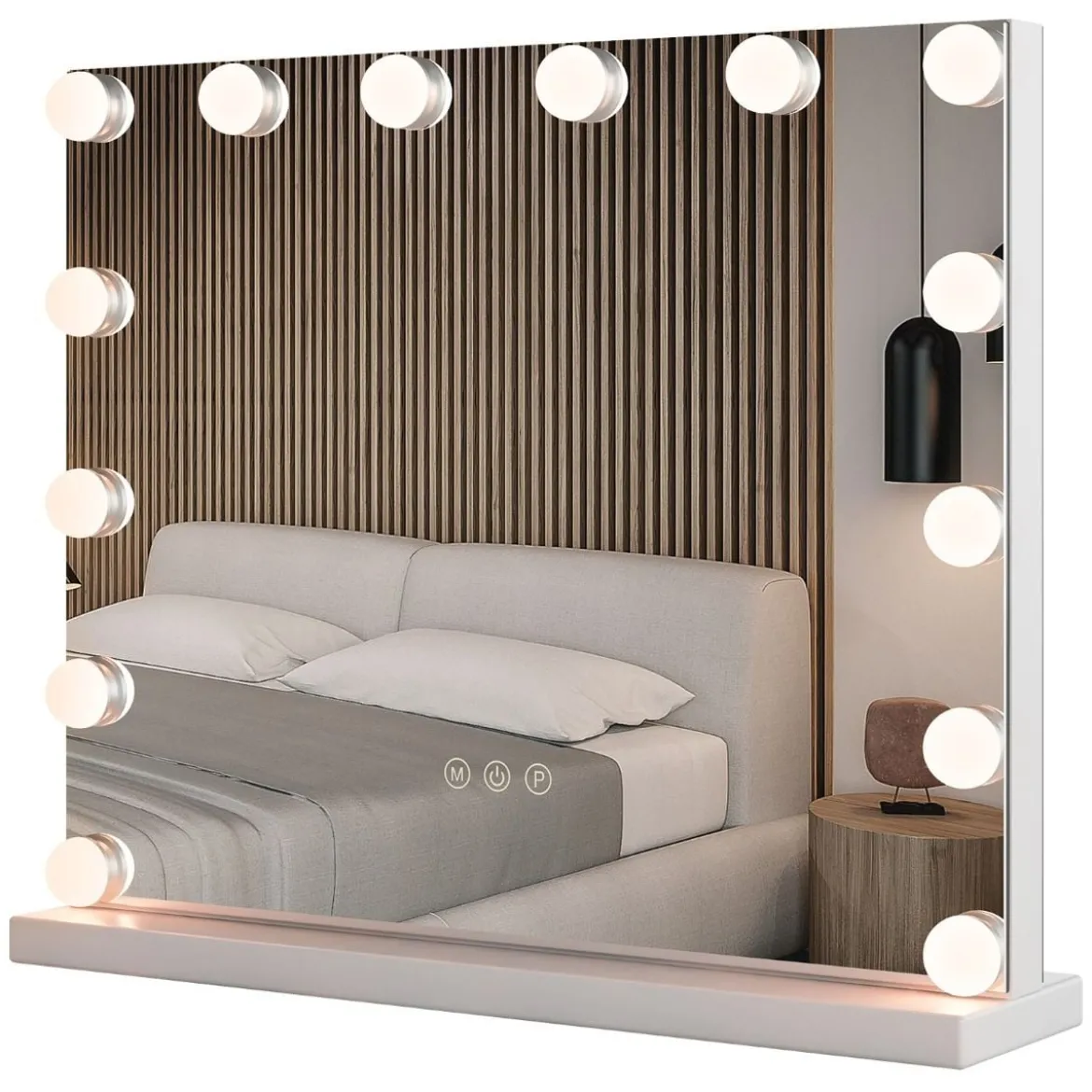 Hollywood Spiegel mit Beleuchtung Tischspiegel mit 14 dimmbaren LED-Leuchten und 3 Lichtfarben 50 x 12 x 43 cm