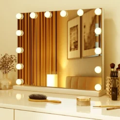 Hollywood Spiegel mit Beleuchtung Tischspiegel mit 14 dimmbaren LED-Leuchten und 3 Lichtfarben 50 x 12 x 43 cm