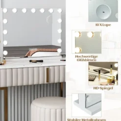 Hollywood Spiegel mit Beleuchtung USB-Ladeanschluss & Bluetooth-Lautsprecher Kosmetikspiegel für Schlafzimmer 58 x 46 cm Weiß