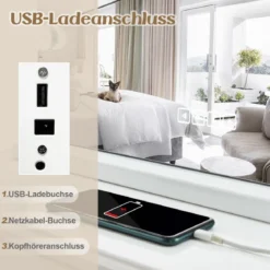 Hollywood Spiegel mit Beleuchtung USB-Ladeanschluss & Bluetooth-Lautsprecher Kosmetikspiegel für Schlafzimmer 58 x 46 cm Weiß
