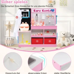 Holz Arztdienst-Spielset mit Untersuchungsbereich & EKG-Monitor & Röntgenfilm Medizinisches Zentrum Rosa