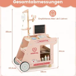 Holz Arztwagen zum Rollenspiel mit Wagen & CT-Maschine & Stethoskop Kinder Ärztespielset Rosa