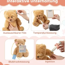 Holz Arztwagen zum Rollenspiel mit Wagen & CT-Maschine & Stethoskop Kinder Ärztespielset Rosa